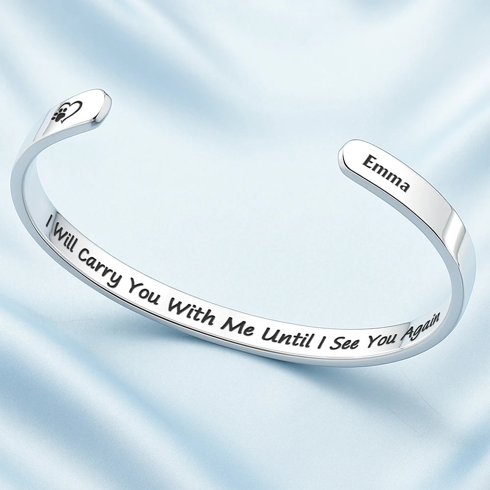 Gift For Women,Gift For Men,Gift For Yourself,Memorial,Pet Lovers,Pet Mom,Pet Dad,Dog Lovers,Dog Mom,Dog Dad,Cat Lovers,Cat Mom,Cat Dad,Sad - Favorite Hello Hardest Goodbye - Personalized Bangle Bracelet Cuff