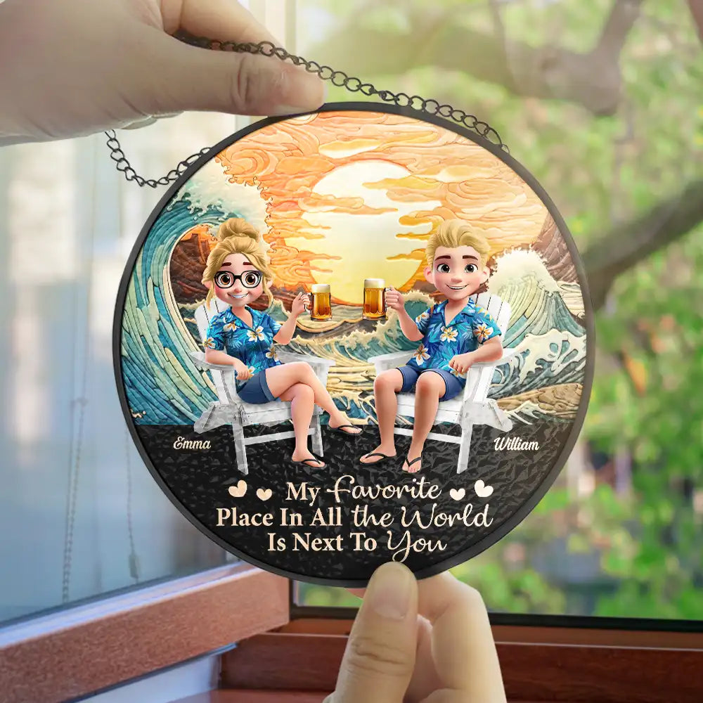 Gift For Couples,Gift For Husband,Gift For Wife,Gift For Boyfriend,Gift For Girlfriend,Love - Favorite Place In All The World - Personalized Stained Glass Window Hanging Suncatcher