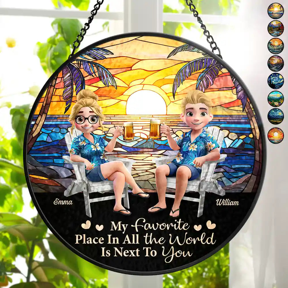 Favorite Place In All The World - Personalized Stained Glass Window Hanging Suncatcher