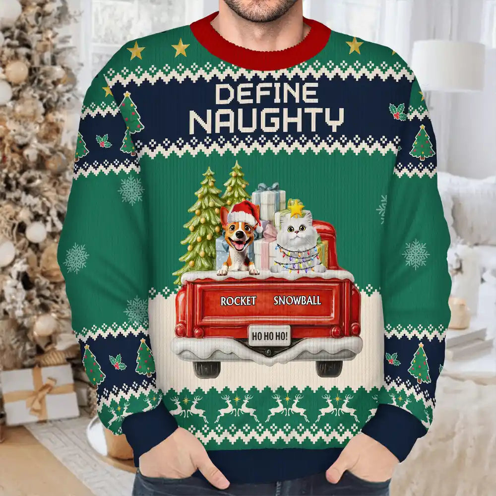 Dog Lovers,Christmas,Funny,Pet Lovers - Feliz Navidog Truck Red - Personalized Unisex Ugly Sweater