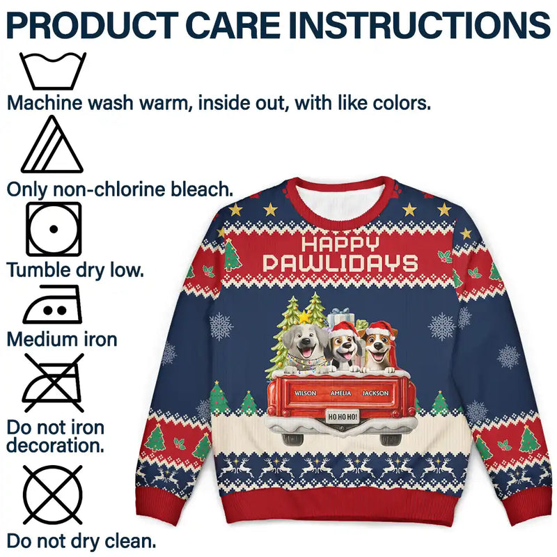 Dog Lovers,Christmas,Funny,Pet Lovers - Feliz Navidog Truck Red - Personalized Unisex Ugly Sweater