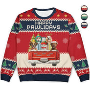 Dog Lovers,Christmas,Funny,Pet Lovers - Feliz Navidog Truck Red - Personalized Unisex Ugly Sweater