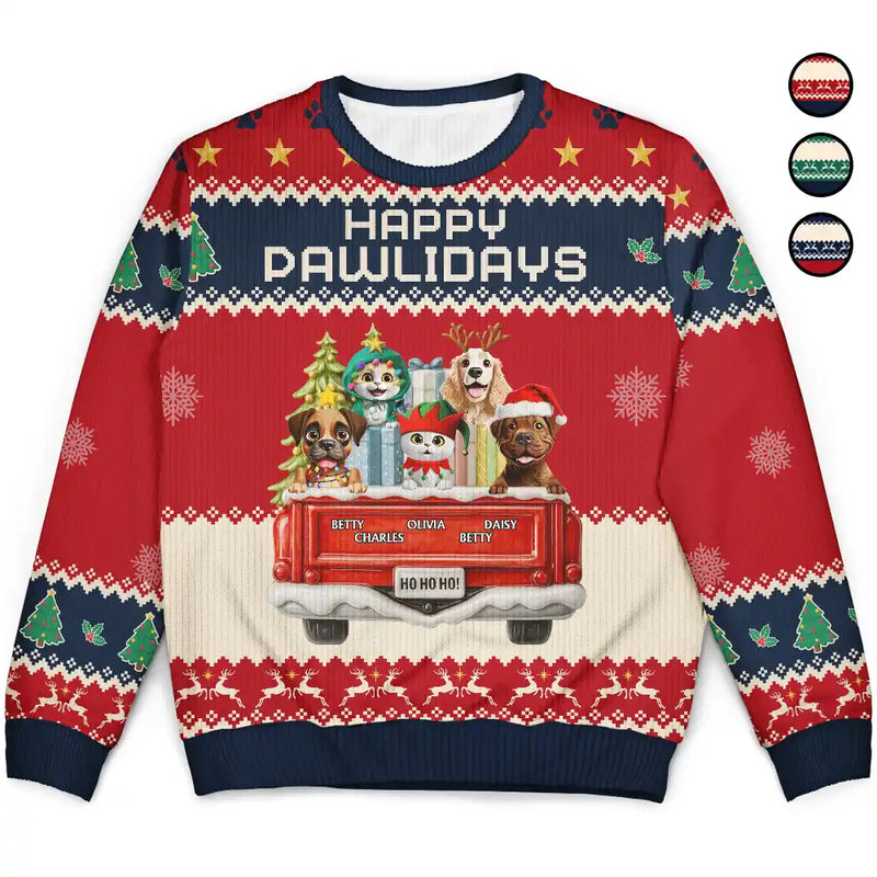 Dog Lovers,Christmas,Funny,Pet Lovers - Feliz Navidog Truck Red - Personalized Unisex Ugly Sweater