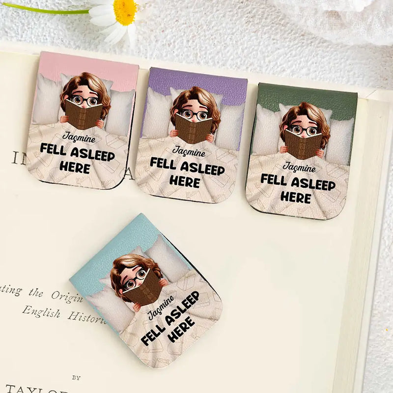 Reading, Gift For Yourself, Gift For Women, Funny - Fell Asleep Here Book Lovers - Personalized Leather Magnetic Bookmark