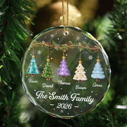 Sentimental,Christmas,Family,Icon - Festive 3D Effect Christmas Trees Family - Personalized Glass Ornament