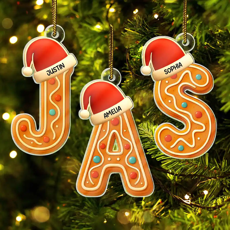 Christmas, Gift For Yourself, Non-Eng - Festive Gingerbread Letters with Santa Hat - Personalized Custom Shaped Acrylic Ornament