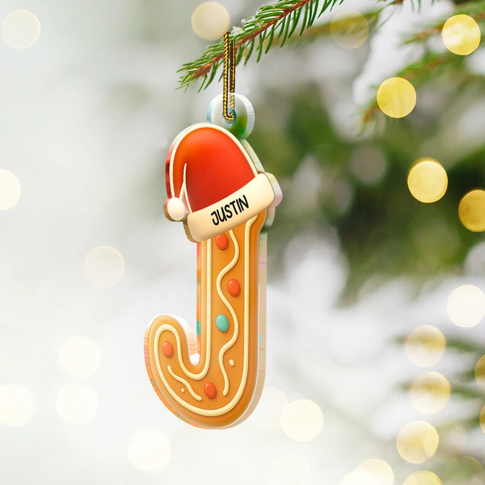 Christmas, Gift For Yourself, Non-Eng - Festive Gingerbread Letters with Santa Hat - Personalized Custom Shaped Acrylic Ornament
