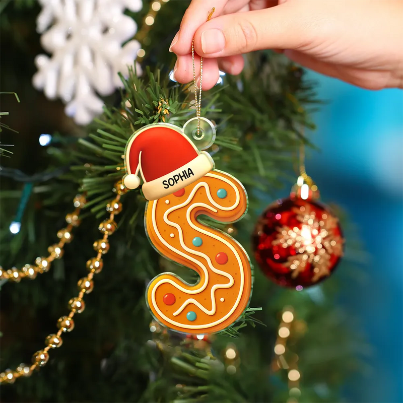 Christmas, Gift For Yourself, Non-Eng - Festive Gingerbread Letters with Santa Hat - Personalized Custom Shaped Acrylic Ornament