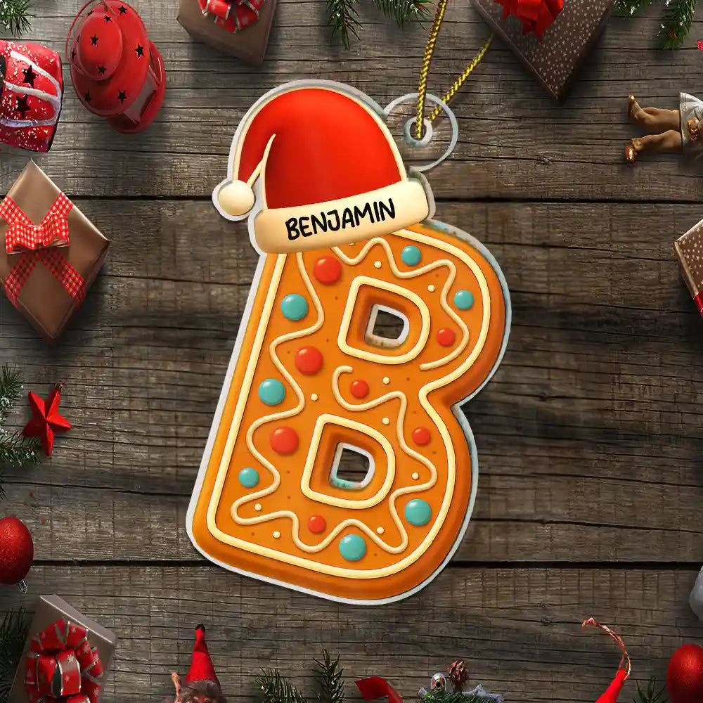 Christmas, Gift For Yourself, Non-Eng - Festive Gingerbread Letters with Santa Hat - Personalized Custom Shaped Acrylic Ornament