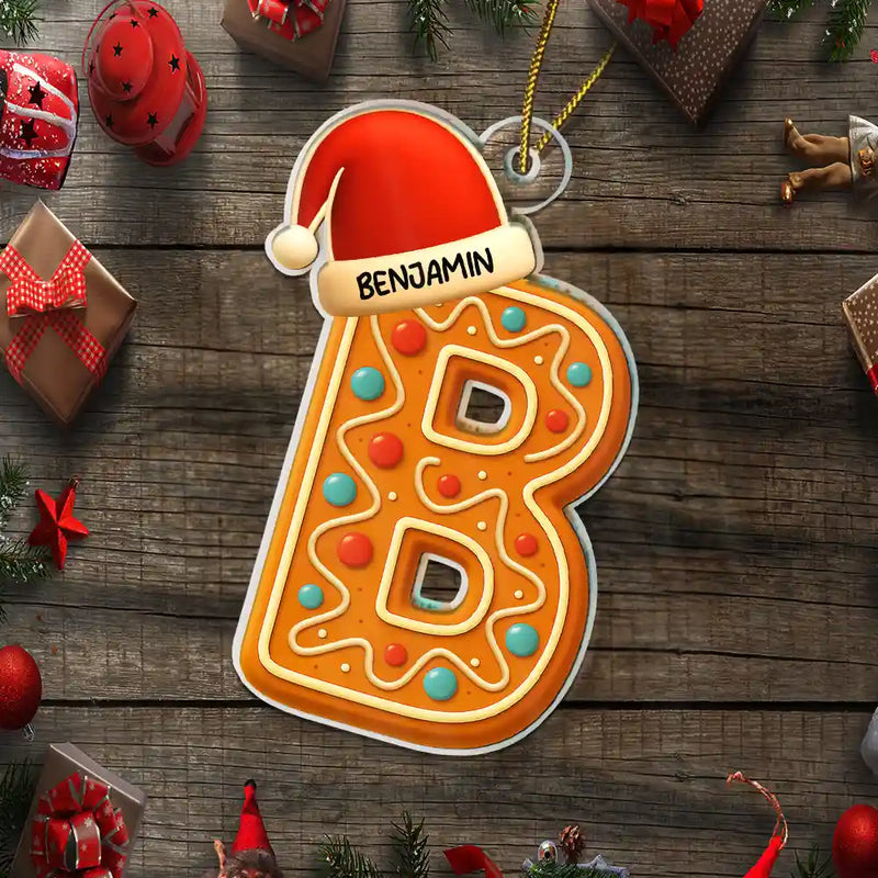 Christmas, Gift For Yourself, Non-Eng - Festive Gingerbread Letters with Santa Hat - Personalized Custom Shaped Acrylic Ornament