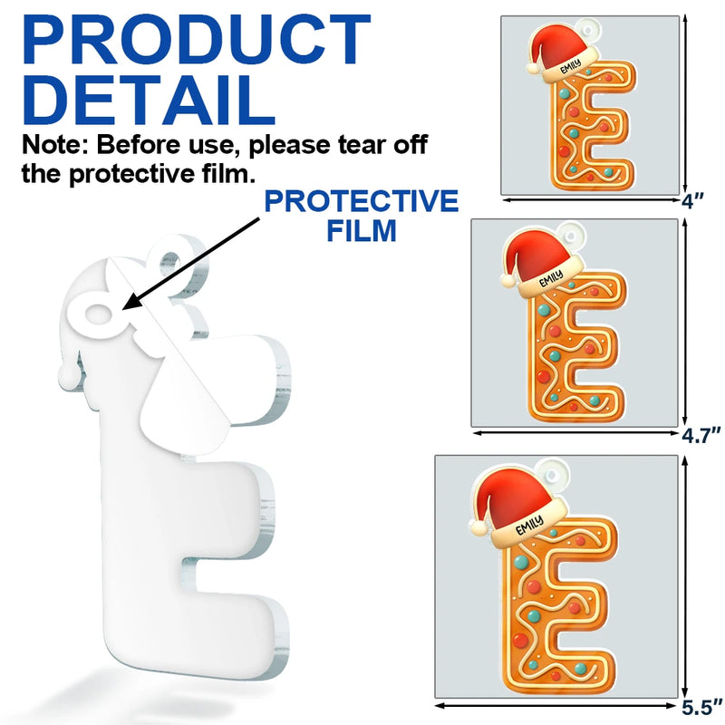 Christmas, Gift For Yourself, Non-Eng - Festive Gingerbread Letters with Santa Hat - Personalized Custom Shaped Acrylic Ornament