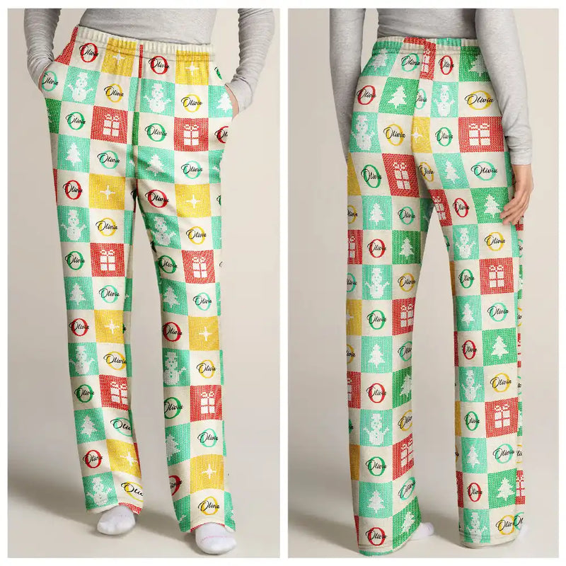Christmas,Gift For Yourself,Non-Eng - Festive Patchwork With Letters - Personalized Pajama Pants