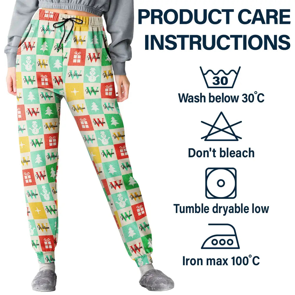 Christmas,Gift For Yourself,Non-Eng - Festive Patchwork With Letters - Personalized Pajama Pants