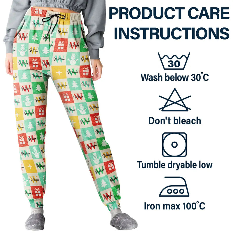Christmas,Gift For Yourself,Non-Eng - Festive Patchwork With Letters - Personalized Pajama Pants
