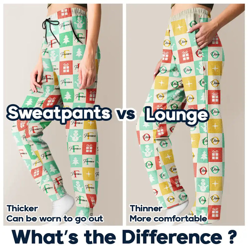 Christmas,Gift For Yourself,Non-Eng - Festive Patchwork With Letters - Personalized Pajama Pants