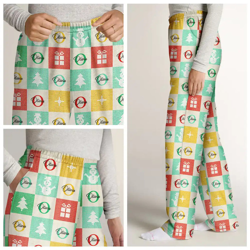 Christmas,Gift For Yourself,Non-Eng - Festive Patchwork With Letters - Personalized Pajama Pants