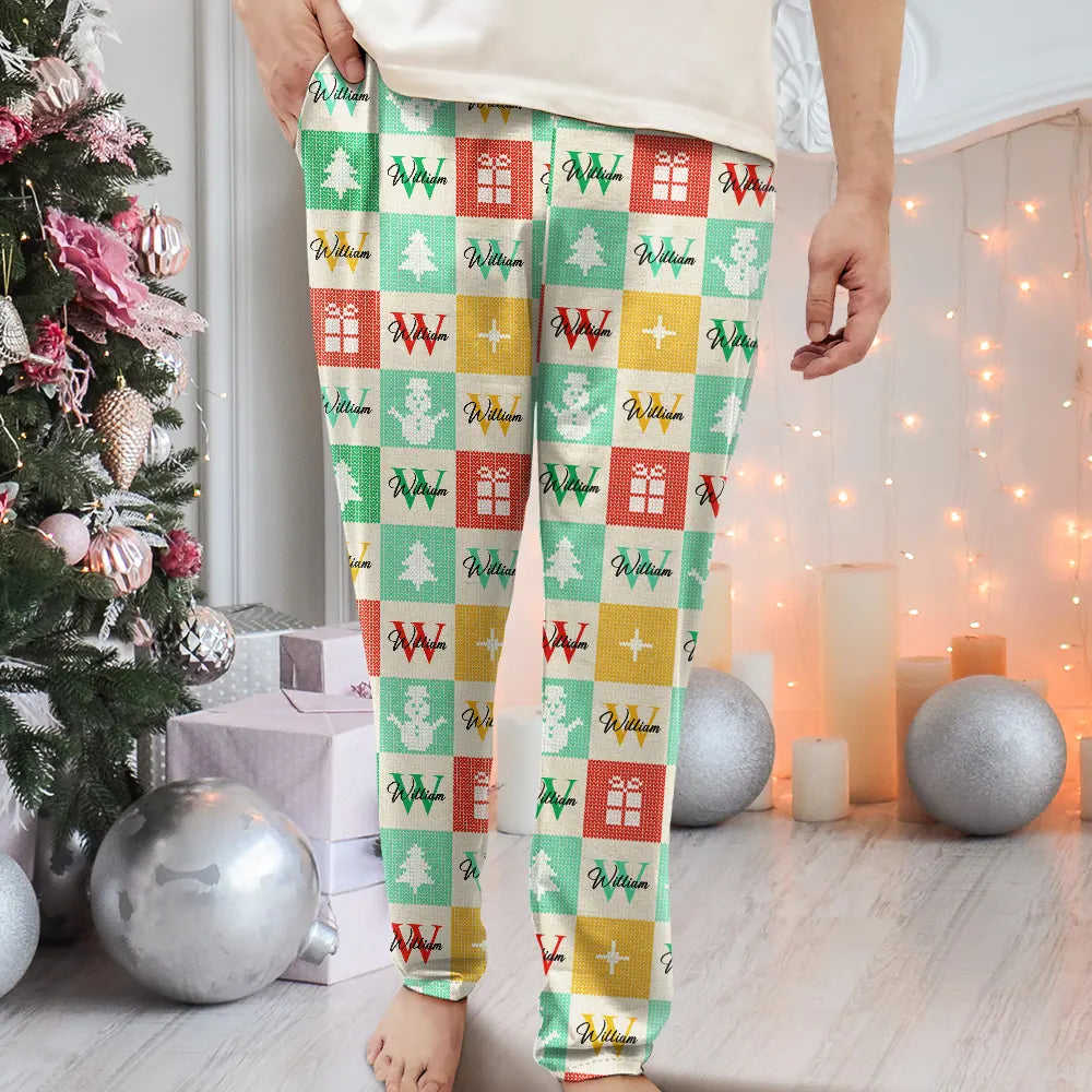 Festive Patchwork With Letters - Personalized Pajama Pants