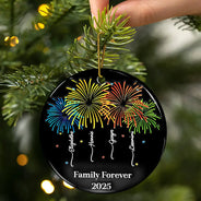 Family,Gift For Bestie,Christmas,Happy - Firework Family Bestie Custom Name - Personalized Circle Ceramic Ornament