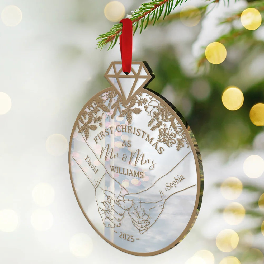 Gift For Couples,Gift For Husband,Gift For Wife,Gift For Boyfriend,Gift For Girlfriend,Love,Christmas - First Christmas As - Personalized Custom Shaped Mirror Ornament