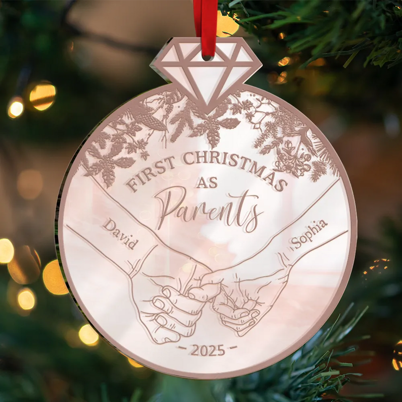 Gift For Couples,Gift For Husband,Gift For Wife,Gift For Boyfriend,Gift For Girlfriend,Love,Christmas - First Christmas As - Personalized Custom Shaped Mirror Ornament