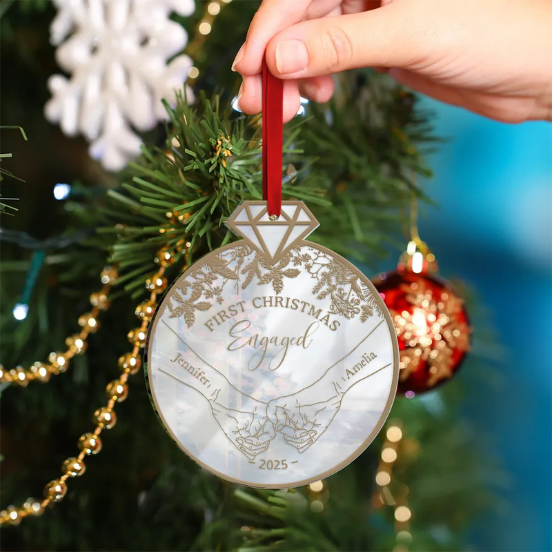 Gift For Couples,Gift For Husband,Gift For Wife,Gift For Boyfriend,Gift For Girlfriend,Love,Christmas - First Christmas As - Personalized Custom Shaped Mirror Ornament
