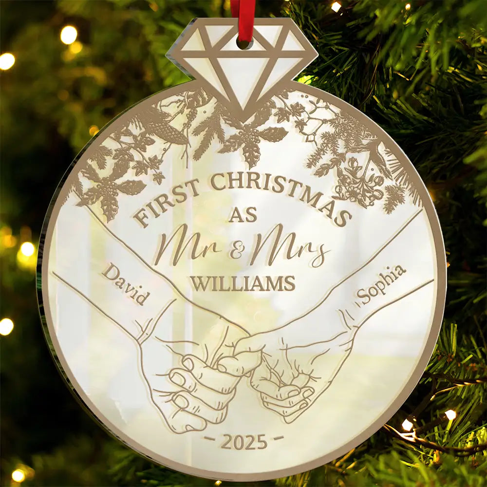 Gift For Couples,Gift For Husband,Gift For Wife,Gift For Boyfriend,Gift For Girlfriend,Love,Christmas - First Christmas As - Personalized Custom Shaped Mirror Ornament