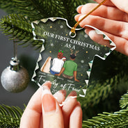 Christmas,New Dad,New baby,New Mom,Happy - First Christmas As A Family - Personalized Onesie Shaped Glass Ornament