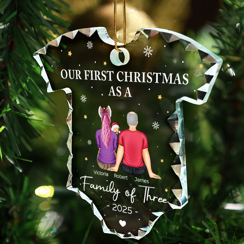 Christmas,New Dad,New baby,New Mom,Happy - First Christmas As A Family - Personalized Onesie Shaped Glass Ornament