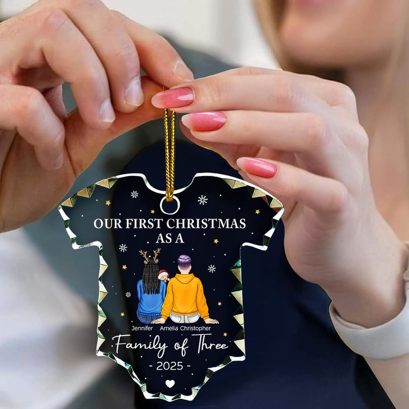 Christmas,New Dad,New baby,New Mom,Happy - First Christmas As A Family - Personalized Onesie Shaped Glass Ornament
