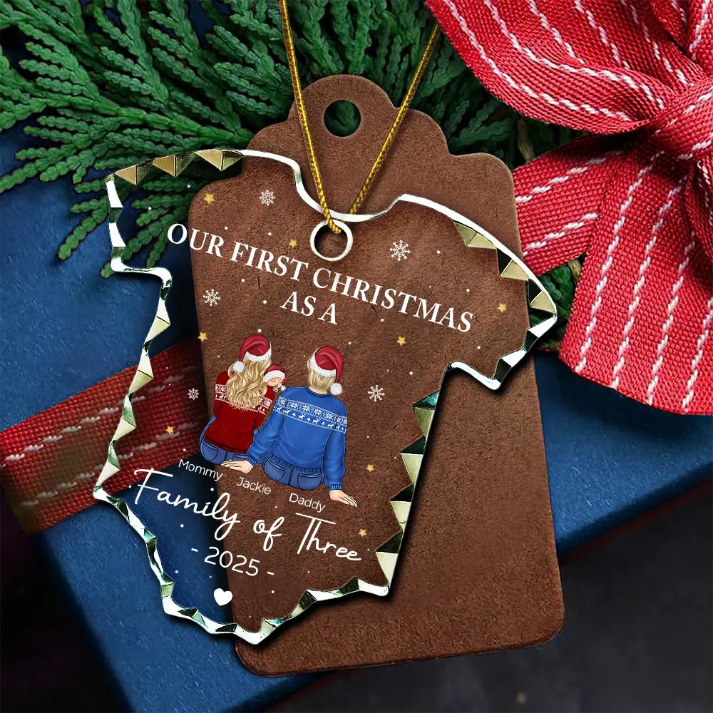 Christmas,New Dad,New baby,New Mom,Happy - First Christmas As A Family - Personalized Onesie Shaped Glass Ornament