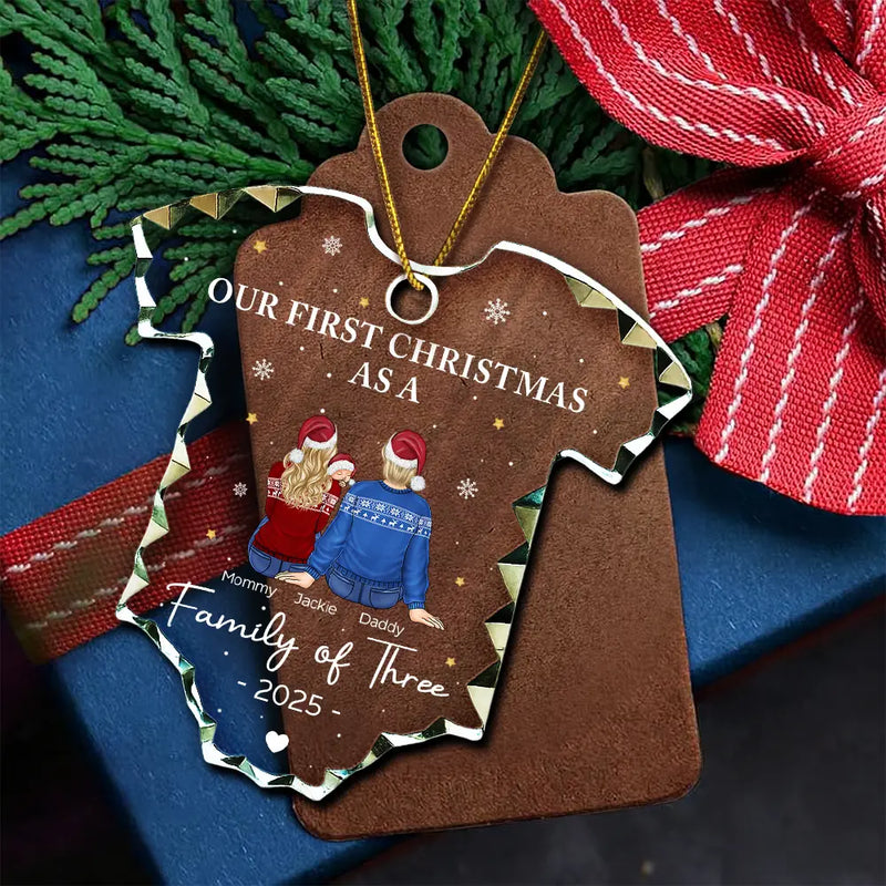 Christmas,New Dad,New baby,New Mom,Happy - First Christmas As A Family - Personalized Onesie Shaped Glass Ornament