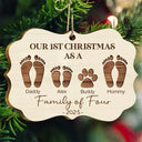 Gift For Sibling, Family - First Christmas As A Family Of Four Footprints - Personalized Medallion Wooden Ornament