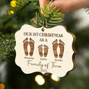 Gift For Sibling, Family - First Christmas As A Family Of Four Footprints - Personalized Medallion Wooden Ornament