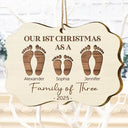 Gift For Sibling, Family - First Christmas As A Family Of Four Footprints - Personalized Medallion Wooden Ornament