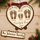 Christmas,Family,Icon,Happy - First Christmas As A Family Of Four Footprints - Personalized Wooden Ornament With Tag