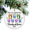 Christmas,Family,Dog Lovers,Cat Lovers,Pet Lovers,Parents,Happy - First Christmas As A Family Of Four Footprints 3D Effect - Personalized Circle Ceramic Ornament