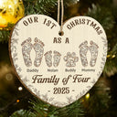 Christmas,Family,Dog Lovers,Cat Lovers,Pet Lovers,Parents,Happy - First Christmas As A Family Of Four Footprints Flower - Personalized Custom Shaped Wooden Ornament