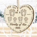 Christmas,Family,Dog Lovers,Cat Lovers,Pet Lovers,Parents,Happy - First Christmas As A Family Of Four Footprints Flower - Personalized Custom Shaped Wooden Ornament