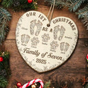 Christmas,Family,Dog Lovers,Cat Lovers,Pet Lovers,Parents,Happy - First Christmas As A Family Of Four Footprints Flower - Personalized Custom Shaped Wooden Ornament