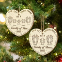Christmas,Family,Dog Lovers,Cat Lovers,Pet Lovers,Parents,Happy - First Christmas As A Family Of Four Footprints Flower - Personalized Custom Shaped Wooden Ornament