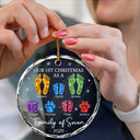 Family, Icon, Happy - First Christmas As A Family Of Four Glass Effect Footprints - Personalized Circle Glass Ornament