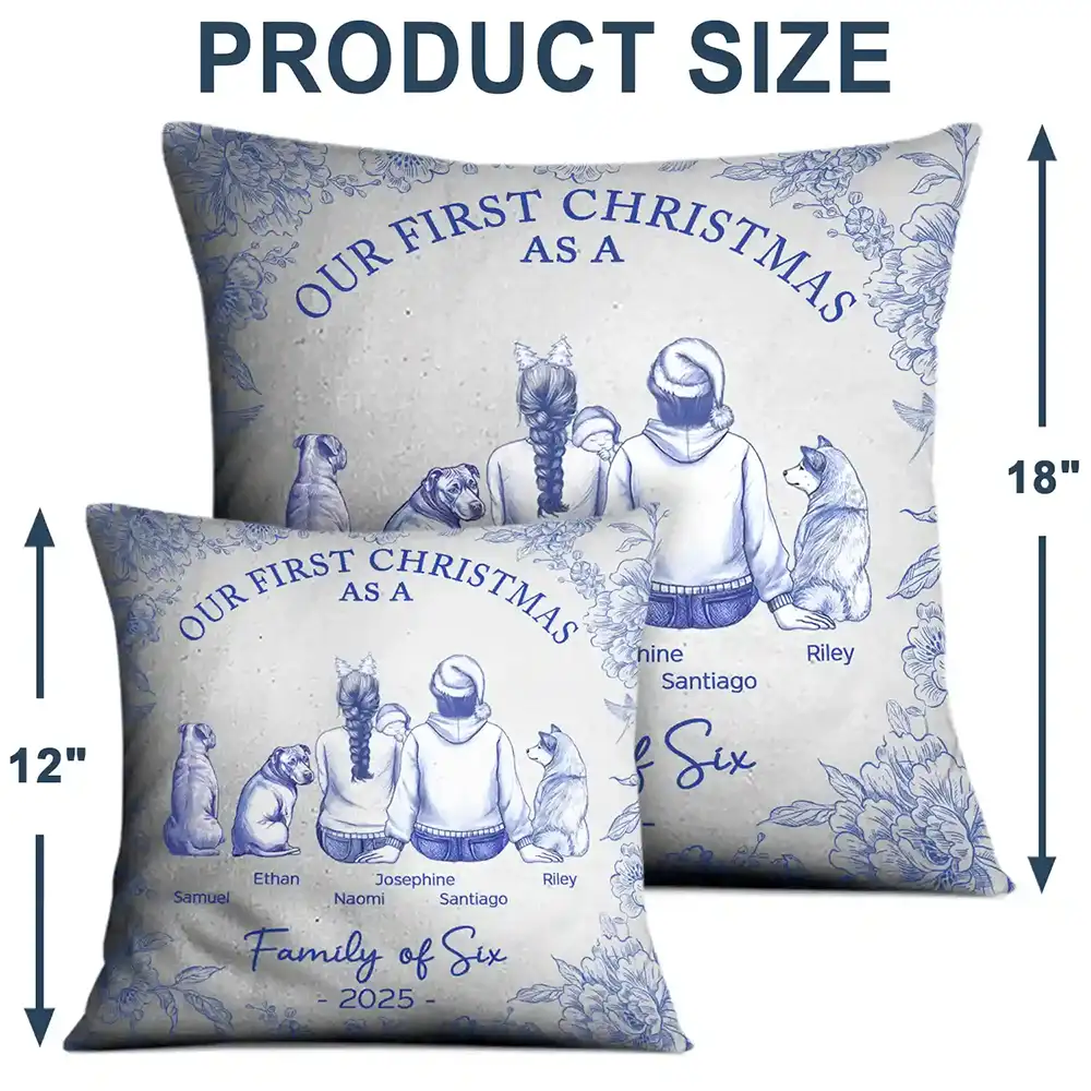 Christmas,Family,Dog Lovers,Cat Lovers,Pet Lovers,Parents,Happy,New Dad,New baby,New Mom - First Christmas As A Family Of Four New Parents Toile - Personalized Pillow