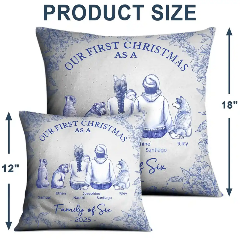 Christmas,Family,Dog Lovers,Cat Lovers,Pet Lovers,Parents,Happy,New Dad,New baby,New Mom - First Christmas As A Family Of Four New Parents Toile - Personalized Pillow
