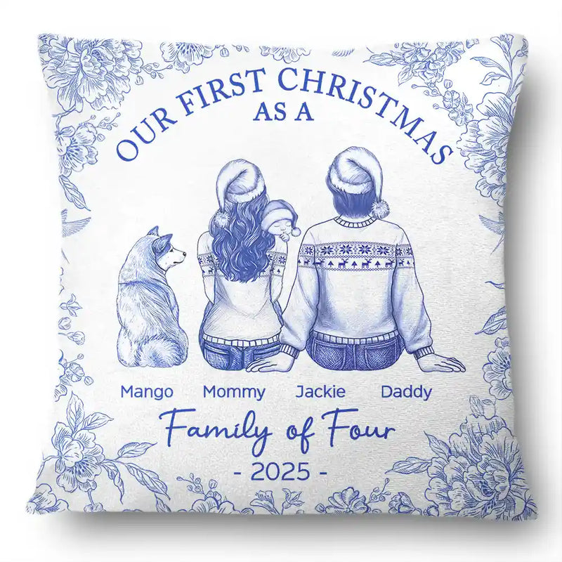 Christmas,Family,Dog Lovers,Cat Lovers,Pet Lovers,Parents,Happy,New Dad,New baby,New Mom - First Christmas As A Family Of Four New Parents Toile - Personalized Pillow