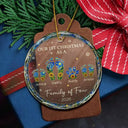 Family,Icon,Happy - First Christmas As A Family Of Four Sunflower Footprints - Personalized Circle Glass Ornament