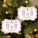 Christmas,Family,Dog Lovers,Cat Lovers,Pet Lovers,Parents,Happy - First Christmas As A Family Of Four Toile Footprints - Personalized Medallion Ceramic Ornament