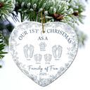 Christmas,Family,Dog Lovers,Cat Lovers,Pet Lovers,Parents,Happy - First Christmas As A Family Of Four Toile Footprints - Personalized Heart Ceramic Ornament