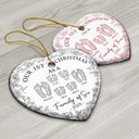 Christmas,Family,Dog Lovers,Cat Lovers,Pet Lovers,Parents,Happy - First Christmas As A Family Of Four Toile Footprints - Personalized Heart Ceramic Ornament