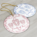 Christmas, Family, Dog Lovers, Cat Lovers, Pet Lovers, Parents, Happy - First Christmas As A Family Of Four Toile Footprints - Personalized Circle Ceramic Ornament