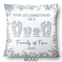 Christmas,Family,Dog Lovers,Cat Lovers,Pet Lovers,Parents,Happy - First Christmas As A Family Of Four Toile Footprints - Personalized Pillow